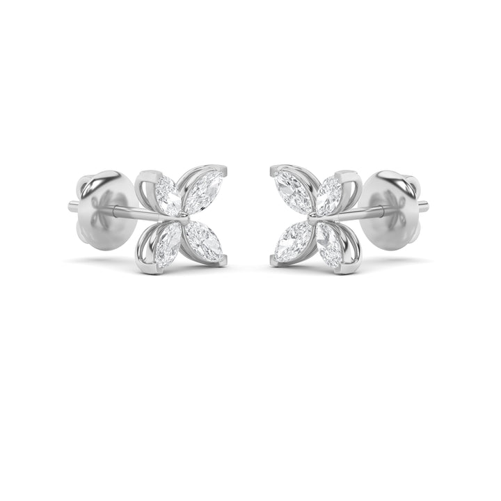 2Cttw Marquise Shaped Lab Grown Diamond (F/VS) Flower Earrings in 14K Gold