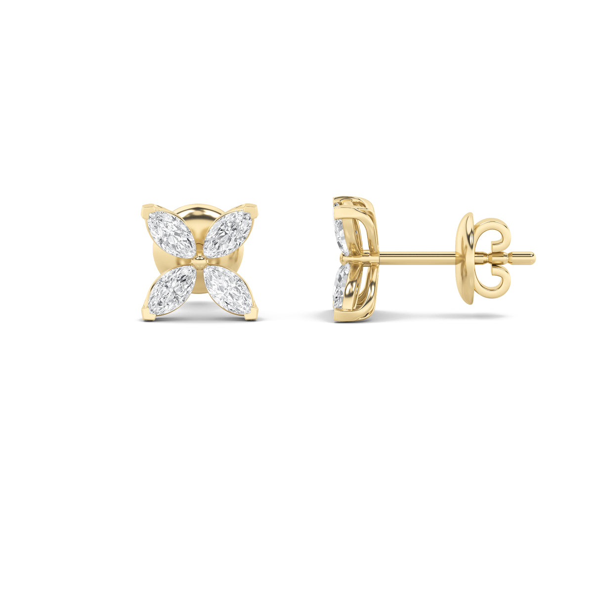 2Cttw Marquise Shaped Lab Grown Diamond (G/VS) Flower Earrings in 14K Gold