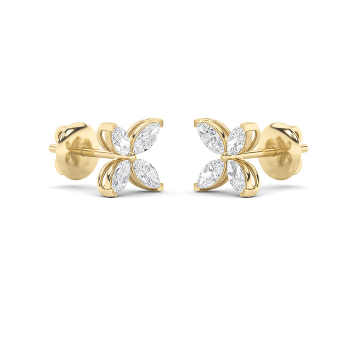2Cttw Marquise Shaped Lab Grown Diamond (G/VS) Flower Earrings in 14K Gold