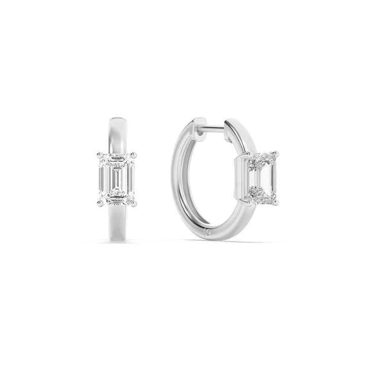 1.5Cttw Emerald Shaped Lab Grown Diamond (G/VS) Solitaire Huggie Earrings in 14K Gold