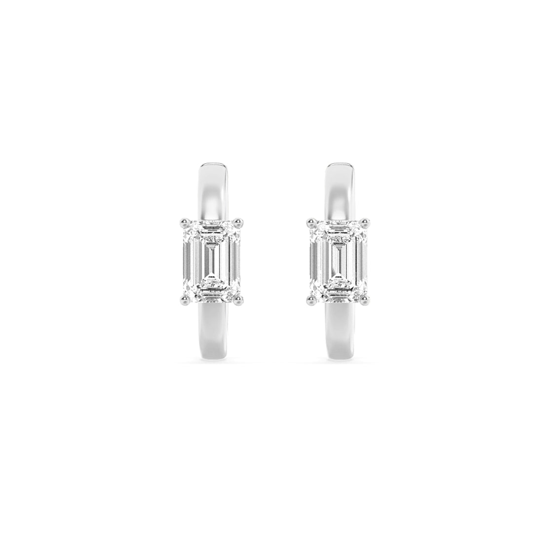 1.5Cttw Emerald Shaped Lab Grown Diamond (G/VS) Solitaire Huggie Earrings in 14K Gold