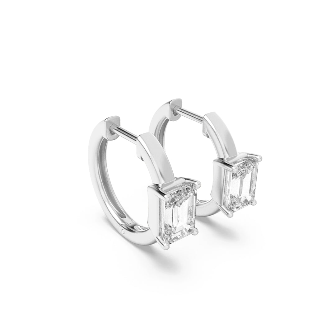 1.5Cttw Emerald Shaped Lab Grown Diamond (G/VS) Solitaire Huggie Earrings in 14K Gold