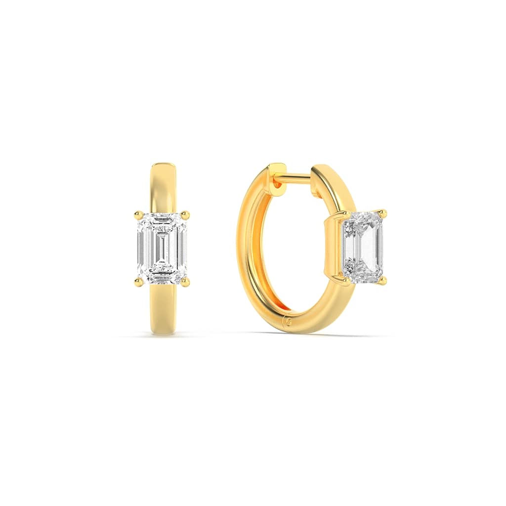 1.5Cttw Emerald Shaped Lab Grown Diamond (G/VS) Solitaire Huggie Earrings in 14K Gold