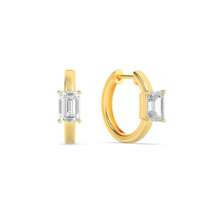 1.5Cttw Emerald Shaped Lab Grown Diamond (G/VS) Solitaire Huggie Earrings in 14K Gold