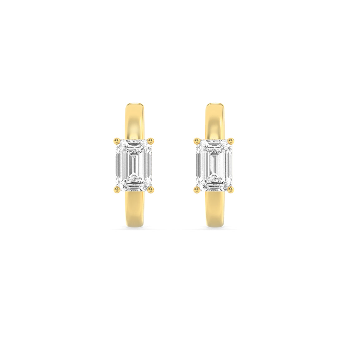 1.5Cttw Emerald Shaped Lab Grown Diamond (G/VS) Solitaire Huggie Earrings in 14K Gold