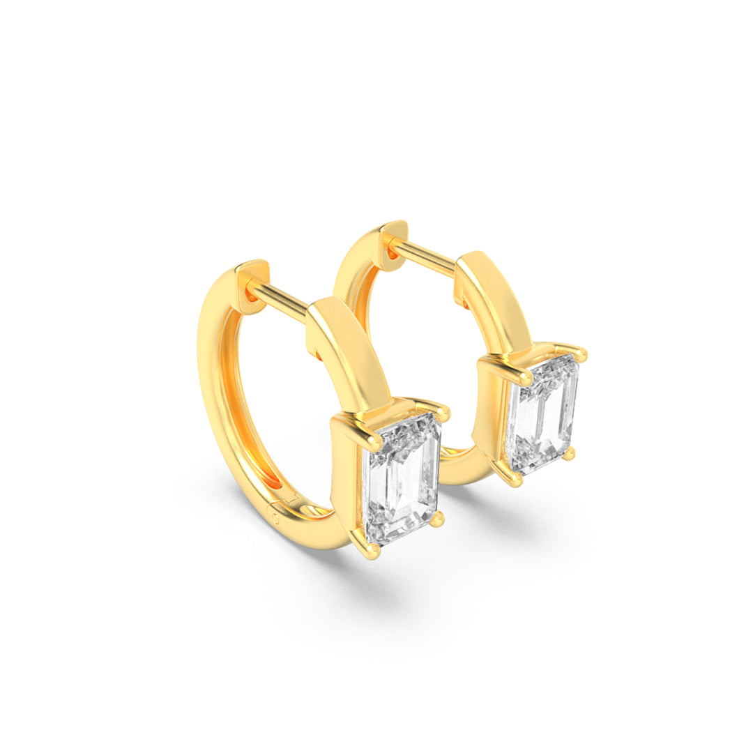 1.5Cttw Emerald Shaped Lab Grown Diamond (G/VS) Solitaire Huggie Earrings in 14K Gold