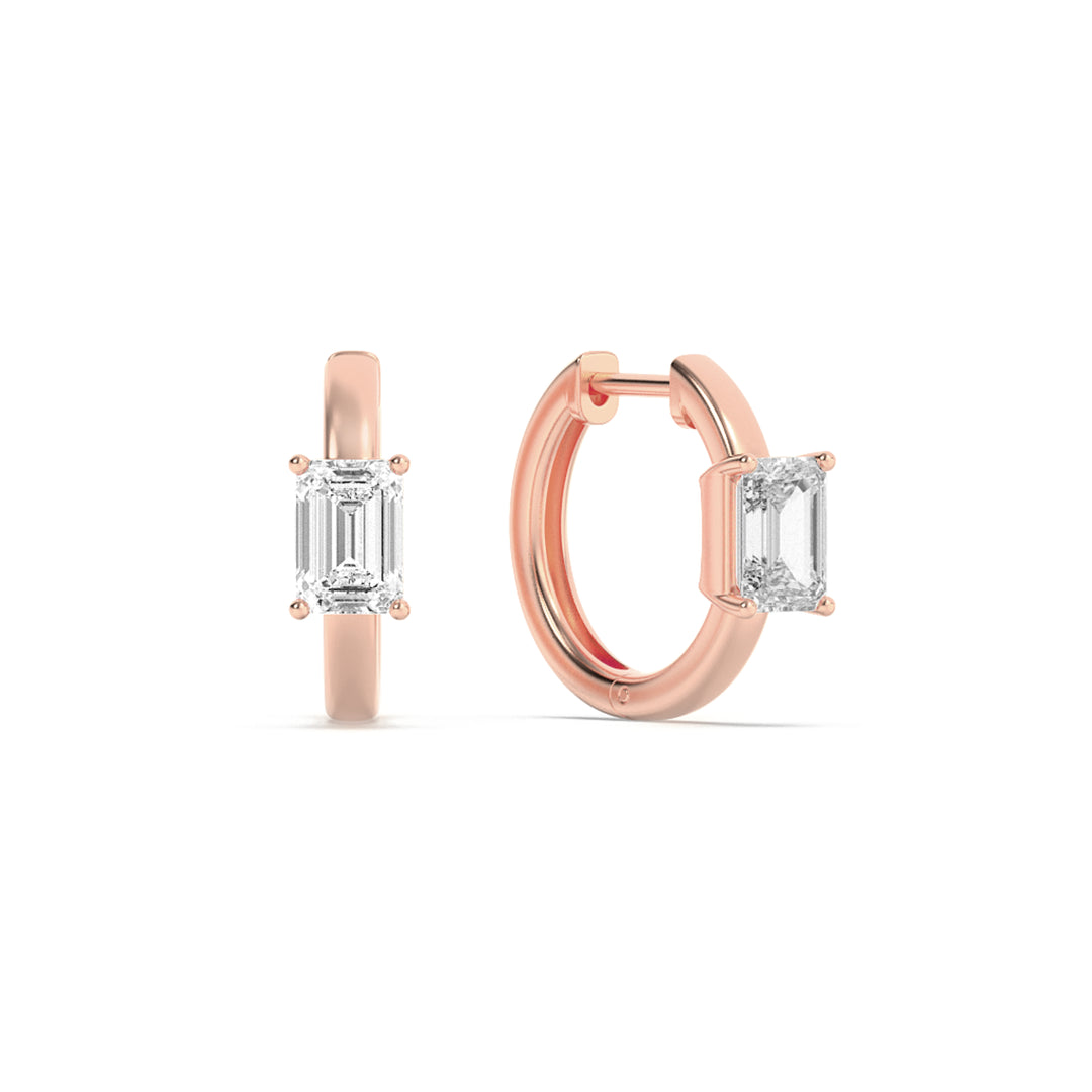 1.5Cttw Emerald Shaped Lab Grown Diamond (F/VS) Solitaire Huggie Earrings in 14K Gold