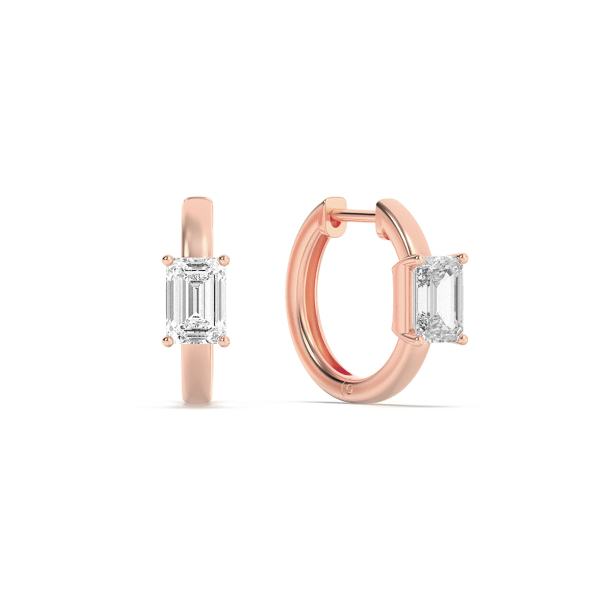1.5Cttw Emerald Shaped Lab Grown Diamond (F/VS) Solitaire Huggie Earrings in 14K Gold