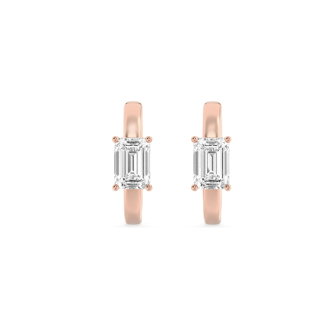 1.5Cttw Emerald Shaped Lab Grown Diamond (F/VS) Solitaire Huggie Earrings in 14K Gold