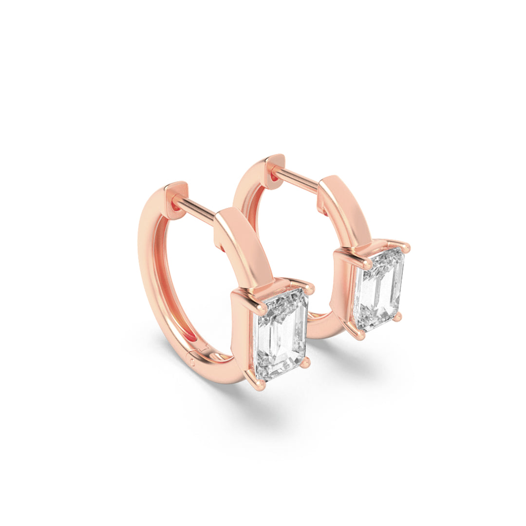 1.5Cttw Emerald Shaped Lab Grown Diamond (F/VS) Solitaire Huggie Earrings in 14K Gold
