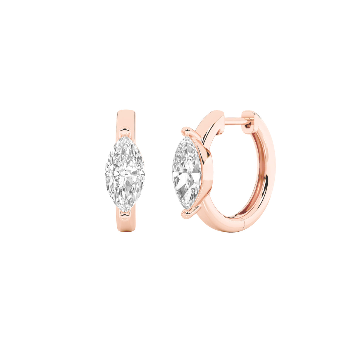 1.5Cttw Marquise Shaped Lab Grown Diamond (F/VS) Solitaire Huggie Earrings in 14K Gold