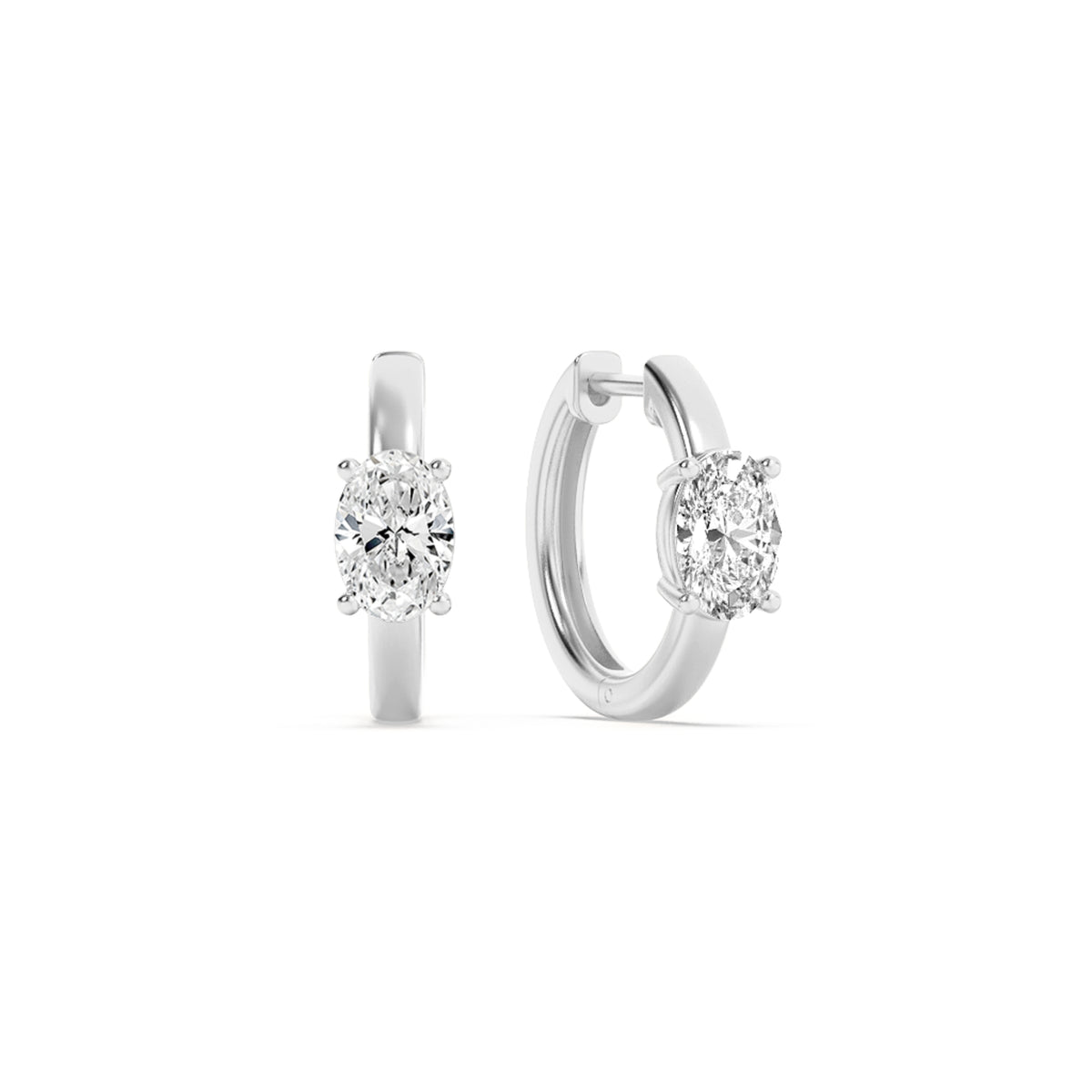 1.5Cttw Oval Shaped Lab Grown Diamond (G/VS) Solitaire Huggie Earrings in 14K Gold