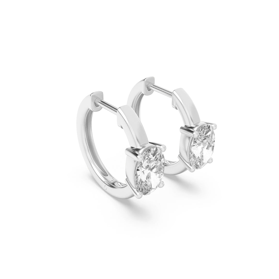 1.5Cttw Oval Shaped Lab Grown Diamond (G/VS) Solitaire Huggie Earrings in 14K Gold