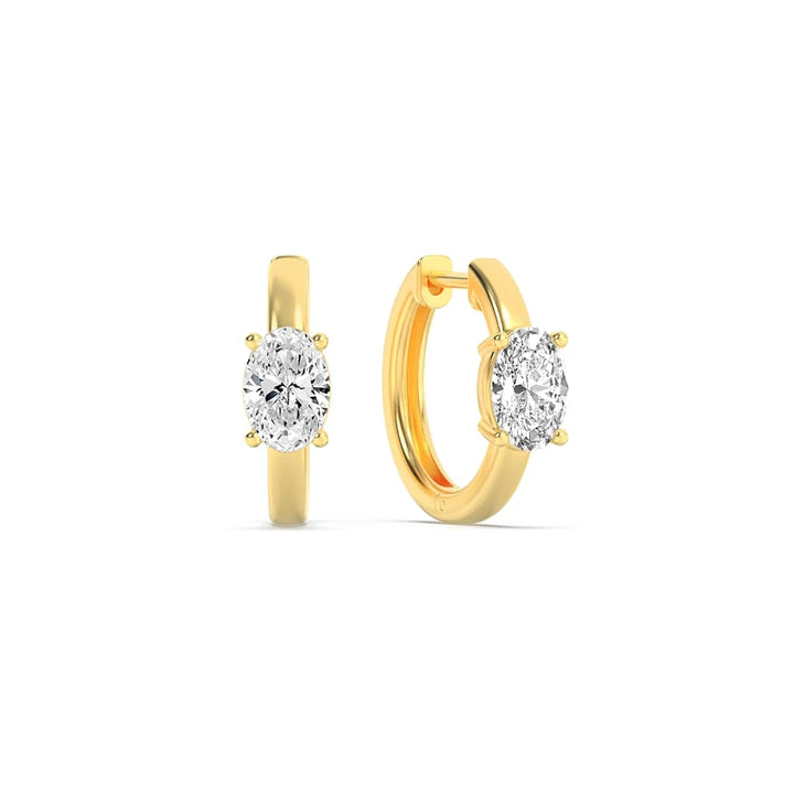 1.5Cttw Oval Shaped Lab Grown Diamond (F/VS) Accented Huggie Earrings in 14K Yellow Gold