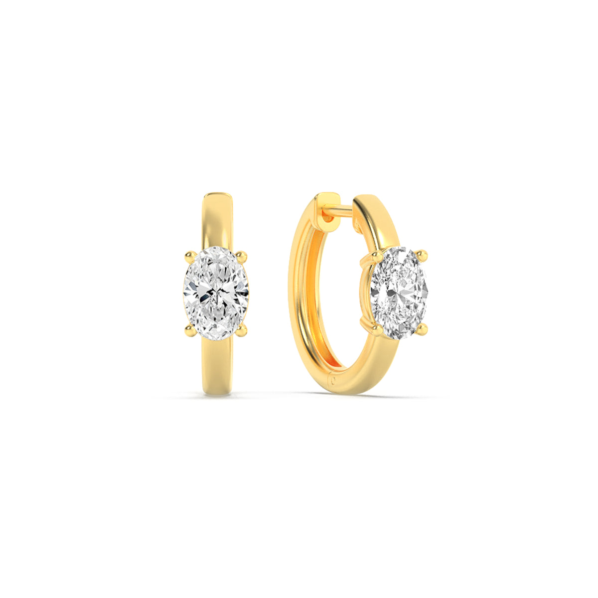 1.5Cttw Oval Shaped Lab Grown Diamond (G/VS) Solitaire Huggie Earrings in 14K Gold