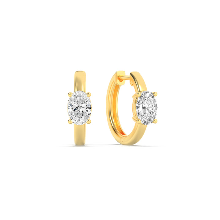1.5Cttw Oval Shaped Lab Grown Diamond (G/VS) Solitaire Huggie Earrings in 14K Gold