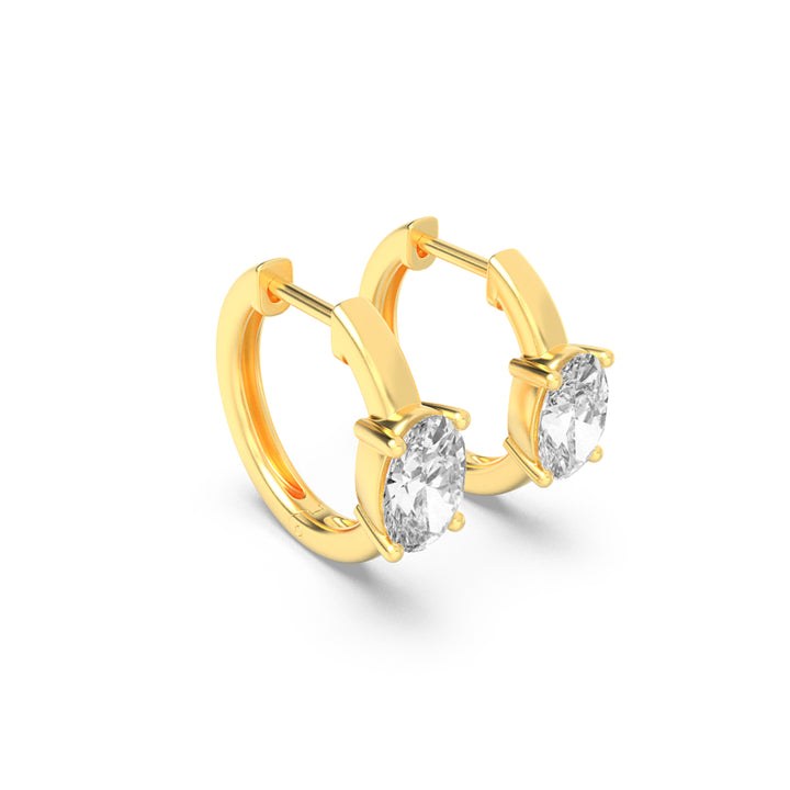 1.5Cttw Oval Shaped Lab Grown Diamond (G/VS) Solitaire Huggie Earrings in 14K Gold