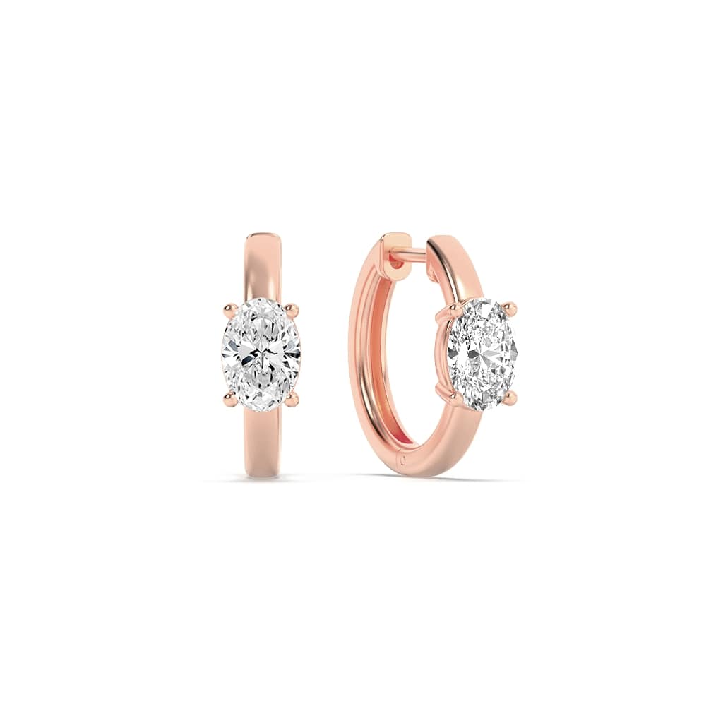 1.5Cttw Oval Shaped Lab Grown Diamond (F/VS) Solitaire Huggie Earrings in 14K Gold