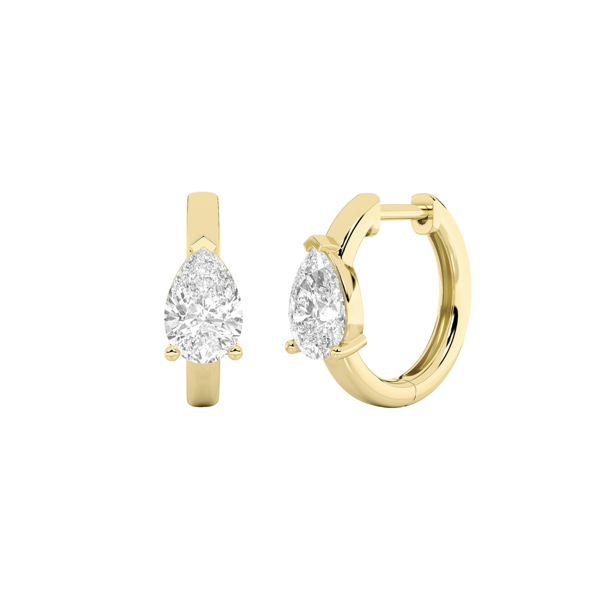 1.5Cttw Pear Shaped Lab Grown Diamond (F/VS) Solitaire Huggie Earrings in 14K Gold