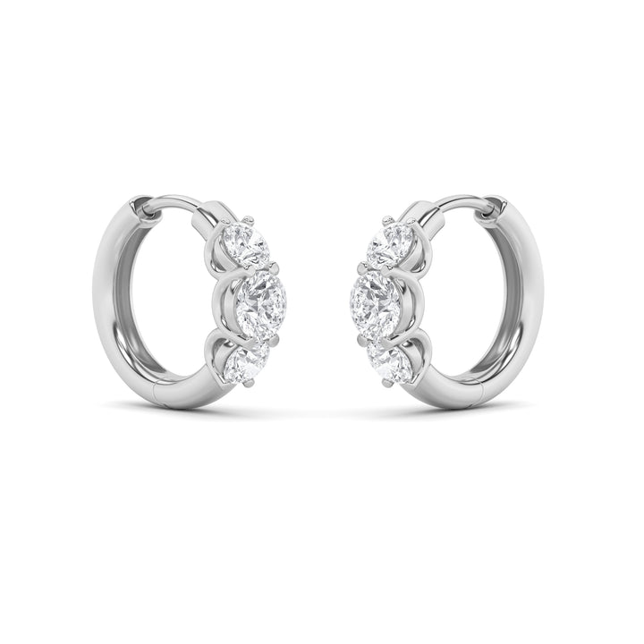 2Cttw Round Shaped Lab Grown Diamond (F/VS) ThreeStone Huggie Earrings in 10K Gold