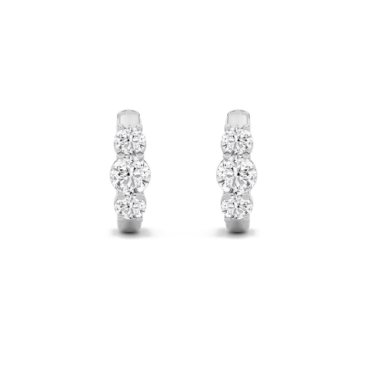 2Cttw Round Shaped Lab Grown Diamond (F/VS) ThreeStone Huggie Earrings in 10K Gold