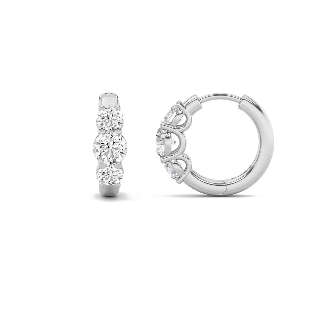 2Cttw Round Shaped Lab Grown Diamond (F/VS) ThreeStone Huggie Earrings in 10K Gold