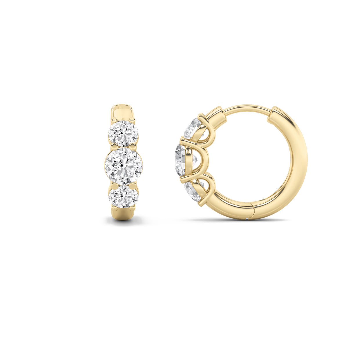 2Cttw Round Shaped Lab Grown Diamond (G/VS) ThreeStone Huggie Earrings in 10K Gold
