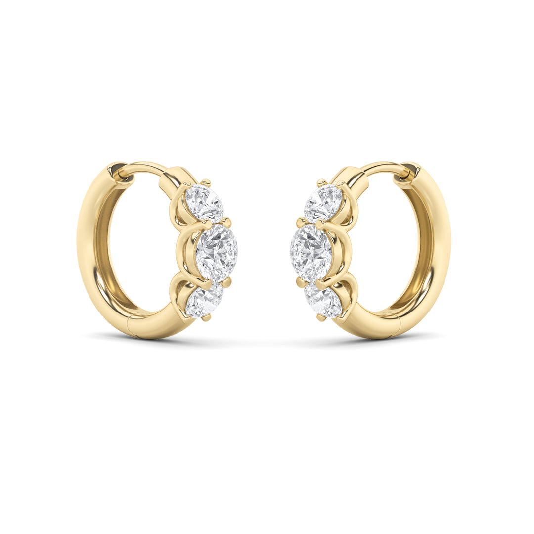 2Cttw Round Shaped Lab Grown Diamond (G/VS) ThreeStone Huggie Earrings in 10K Gold
