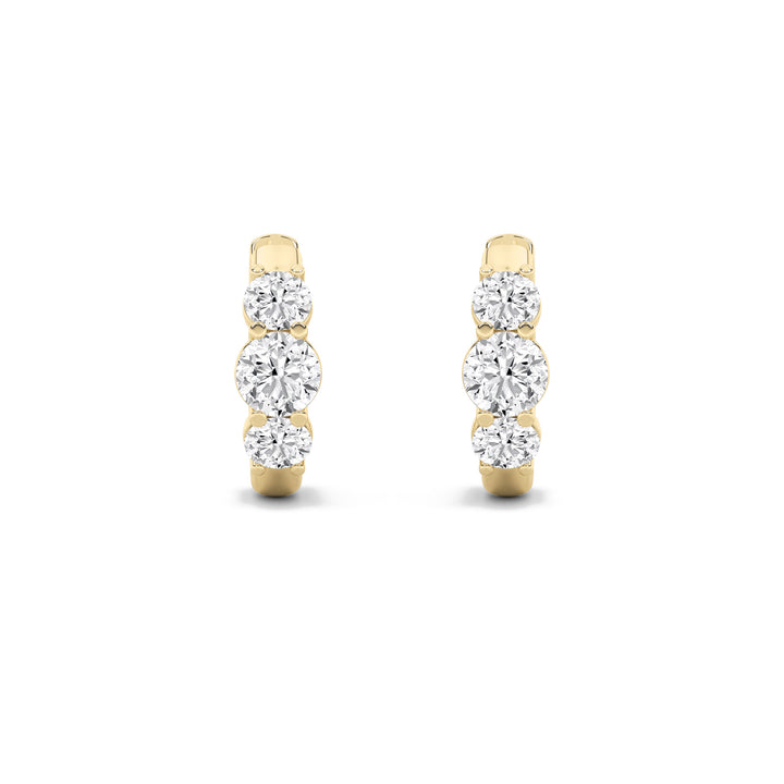 2Cttw Round Shaped Lab Grown Diamond (G/VS) ThreeStone Huggie Earrings in 10K Gold