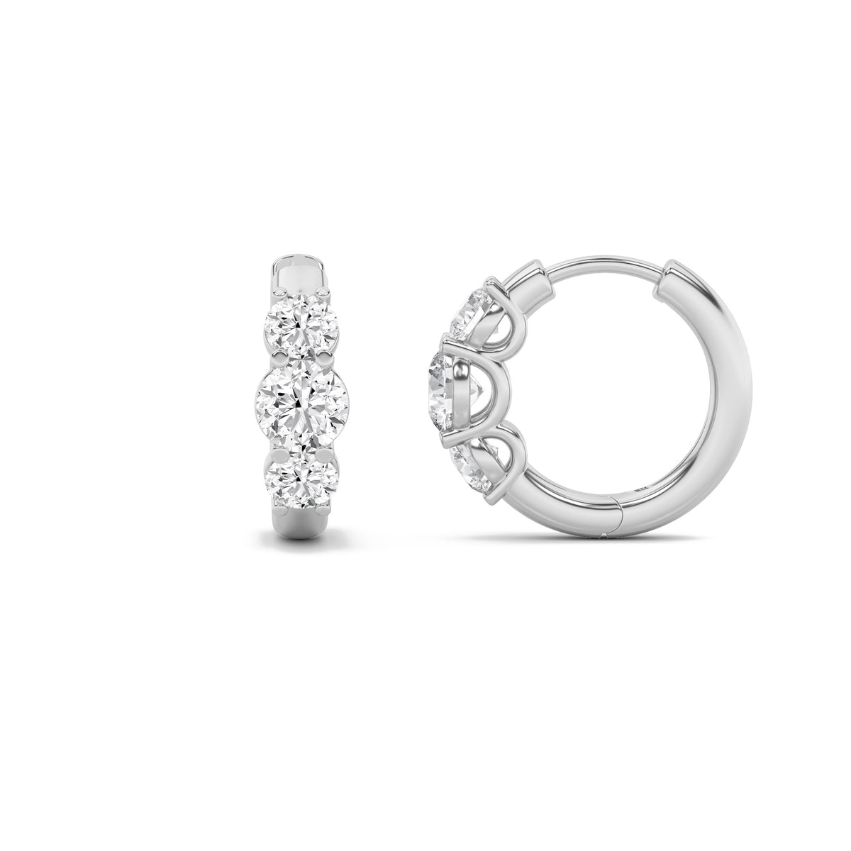 2Cttw Round Shaped Lab Grown Diamond (F/VS) ThreeStone Huggie Earrings in 14K Gold