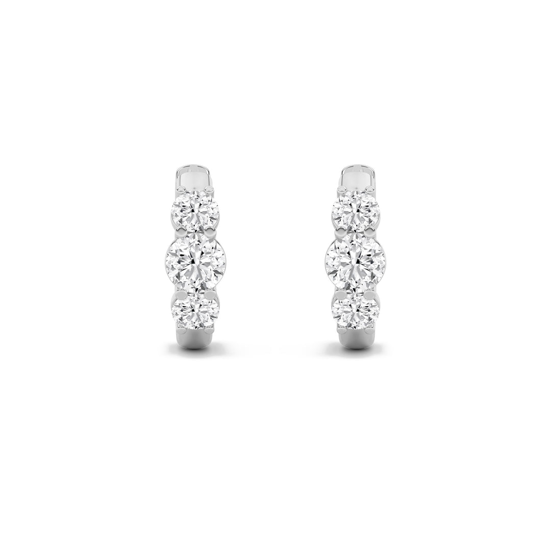 2Cttw Round Shaped Lab Grown Diamond (G/VS) ThreeStone Huggie Earrings in 14K Gold