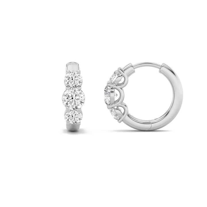 2Cttw Round Shaped Lab Grown Diamond (F/VVS) Three Stone Huggie Earrings in 14K Gold