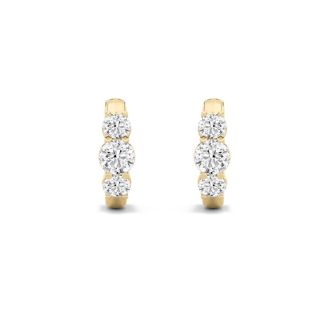 2Cttw Round Shaped Lab Grown Diamond (F/VS) ThreeStone Huggie Earrings in 14K Gold