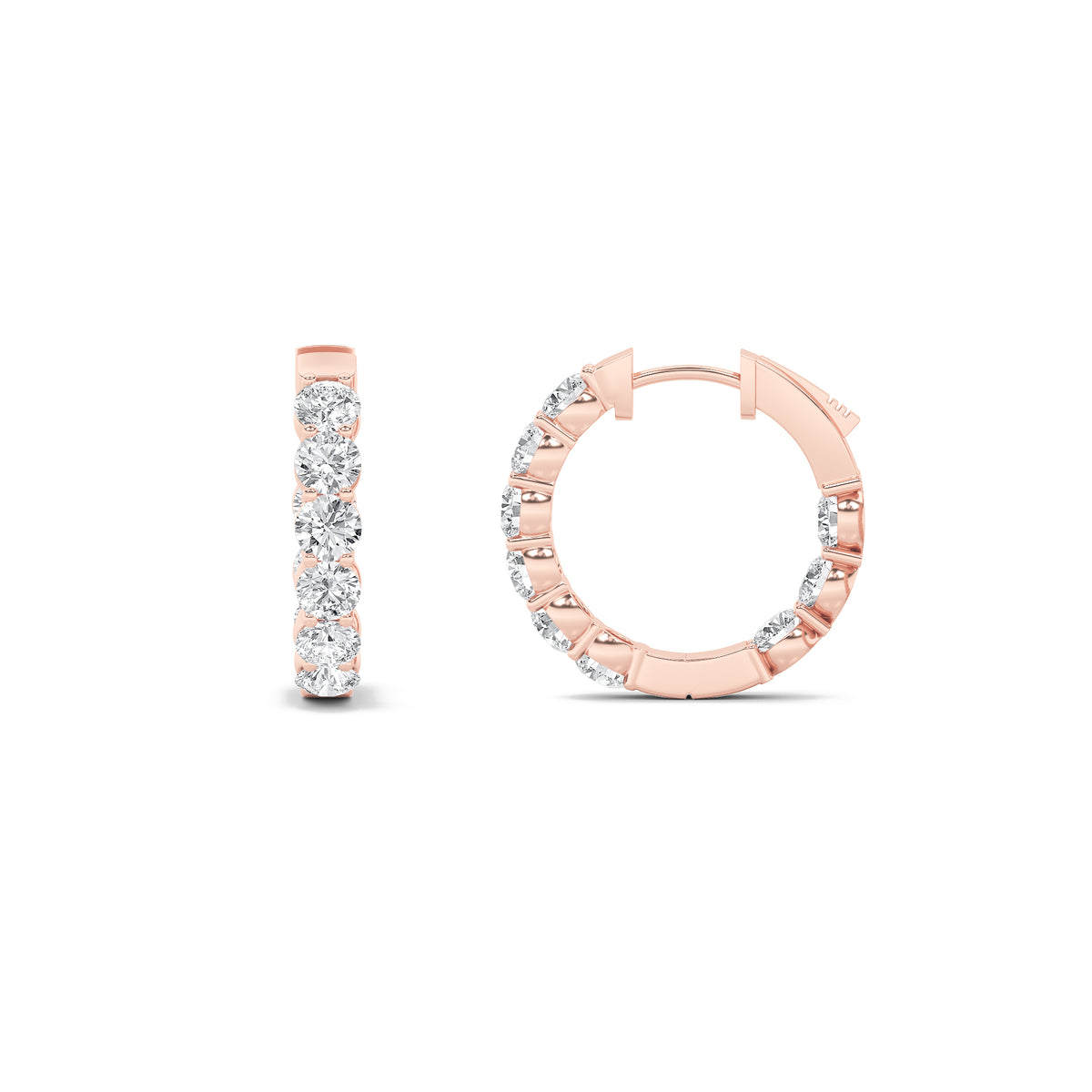 3Cttw Round Shaped Lab Grown Diamond (F/VS) Inside out Hoop Earrings in 14K Gold
