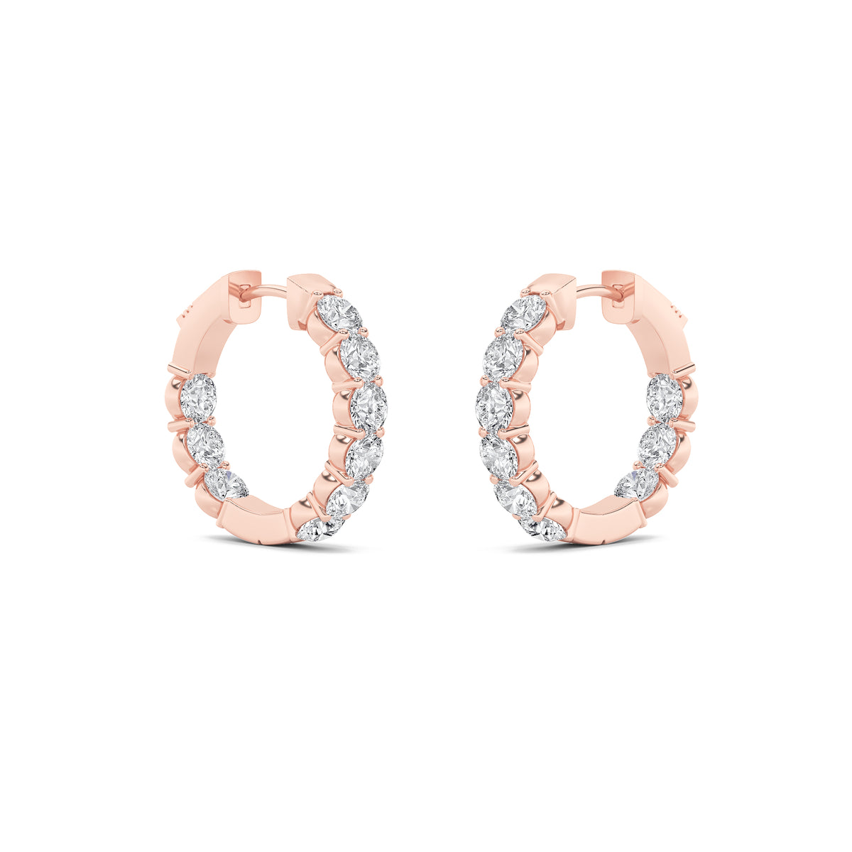 3Cttw Round Shaped Lab Grown Diamond (F/VS) Inside out Hoop Earrings in 14K Gold