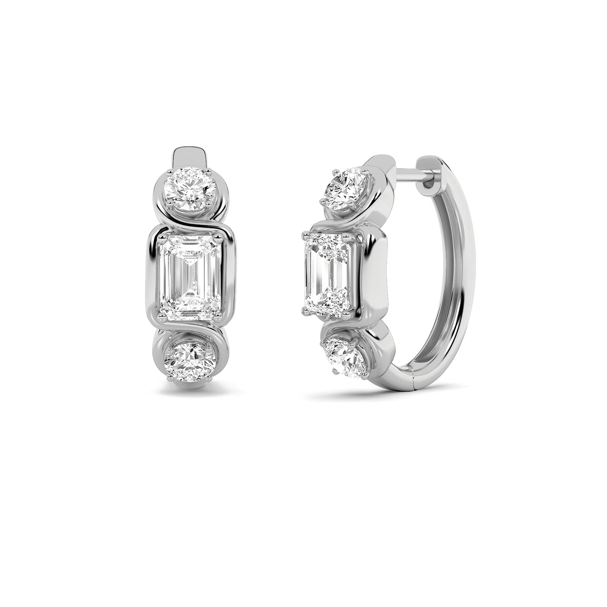 2.5Cttw Emerald Shaped Lab Grown Diamond (F/VS) Three Stone Earrings in 14K Gold