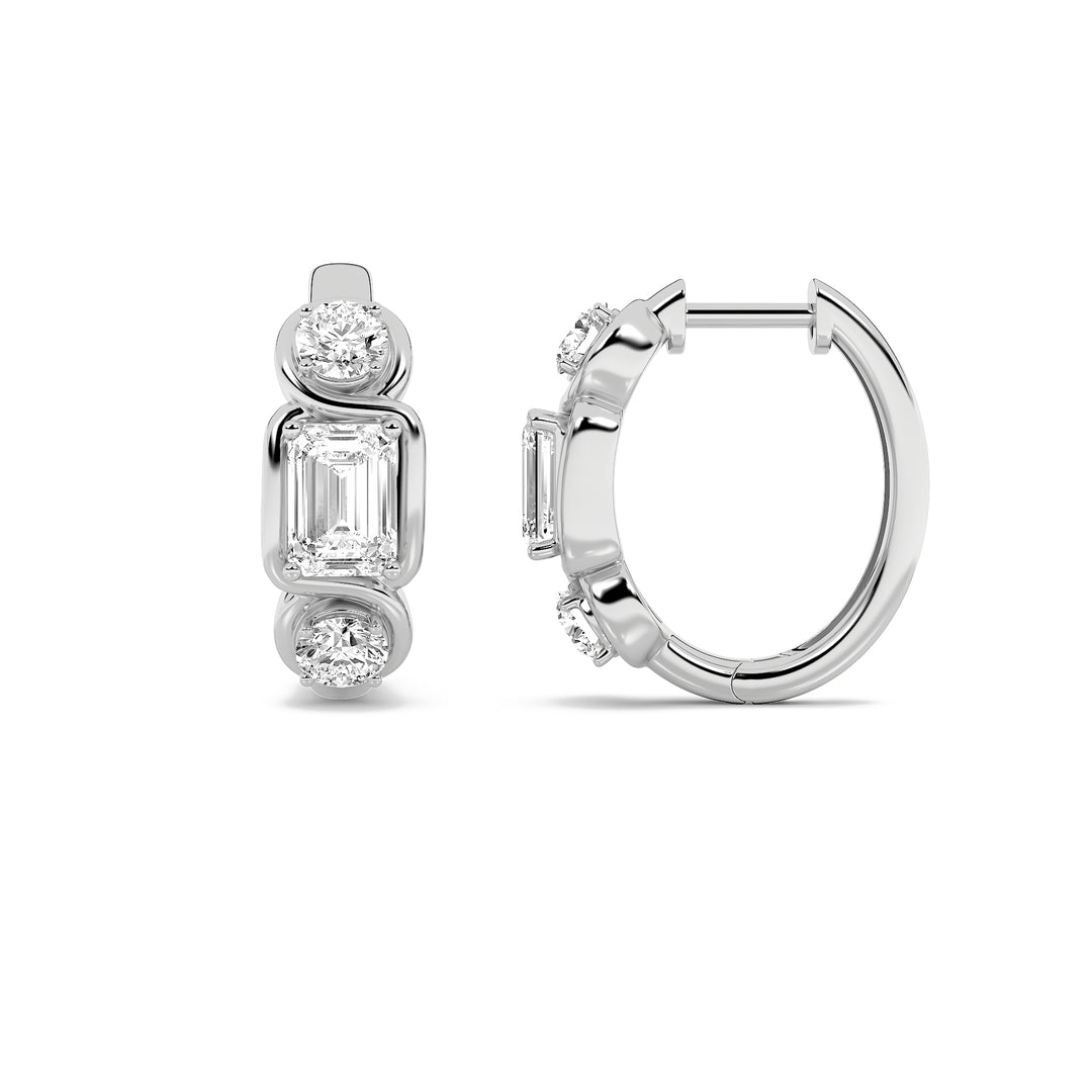 2.5Cttw Emerald Shaped Lab Grown Diamond (G/VS) Three Stone Earrings in 14K Gold