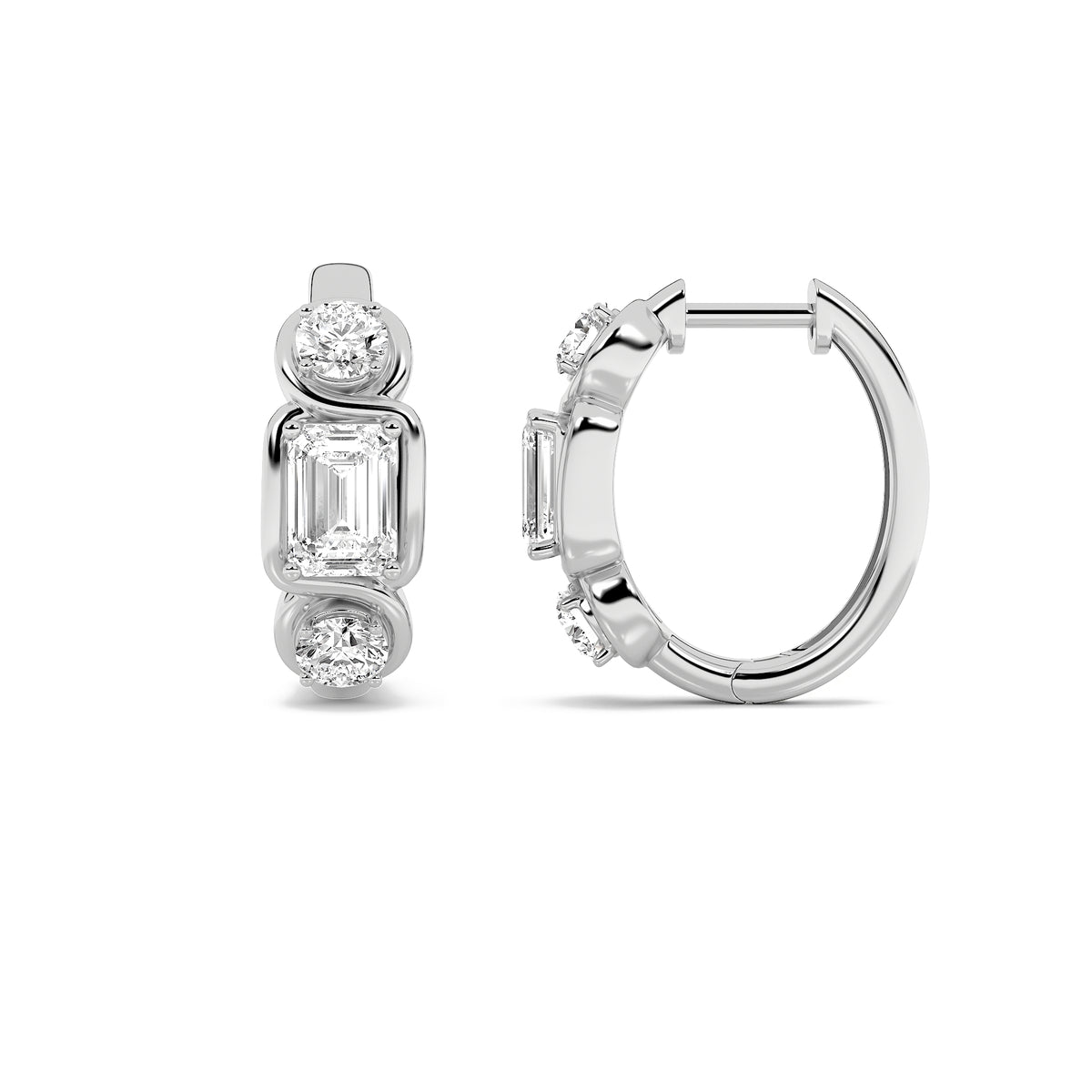 2.5Cttw Emerald Shaped Lab Grown Diamond (G/VS) Three Stone Earrings in 14K Gold