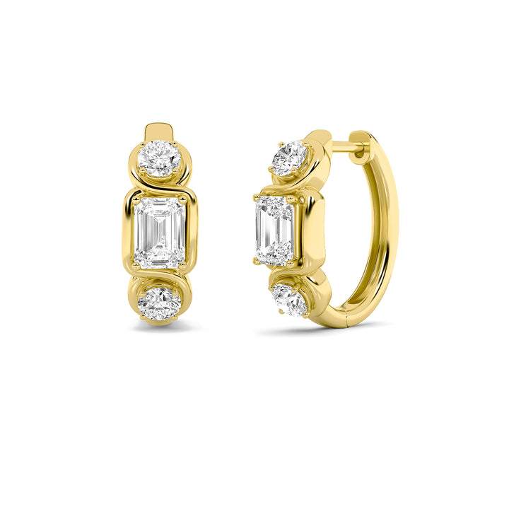 2.5Cttw Emerald Shaped Lab Grown Diamond (G/VS) Three Stone Earrings in 14K Gold