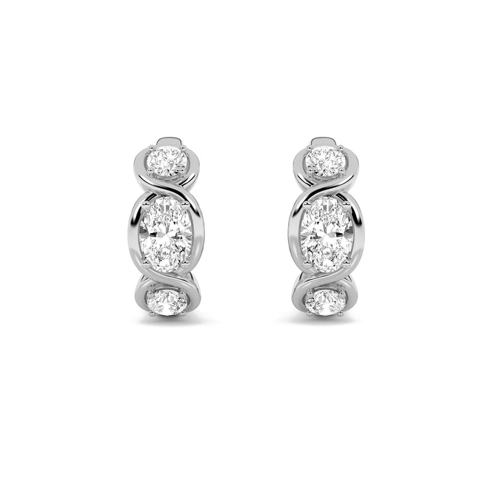 2.5Cttw Oval Shaped Lab Grown Diamond (F/VS) Three Stone Huggie Earrings in 14K Gold