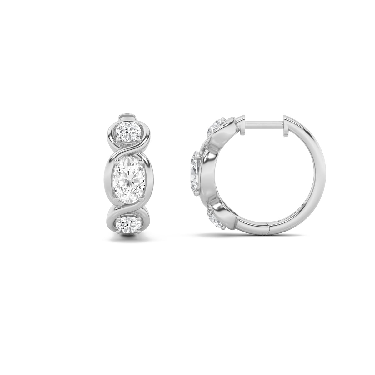 2.5Cttw Oval Shaped Lab Grown Diamond (G/VS) Three Stone Huggie Earrings in 14K Gold