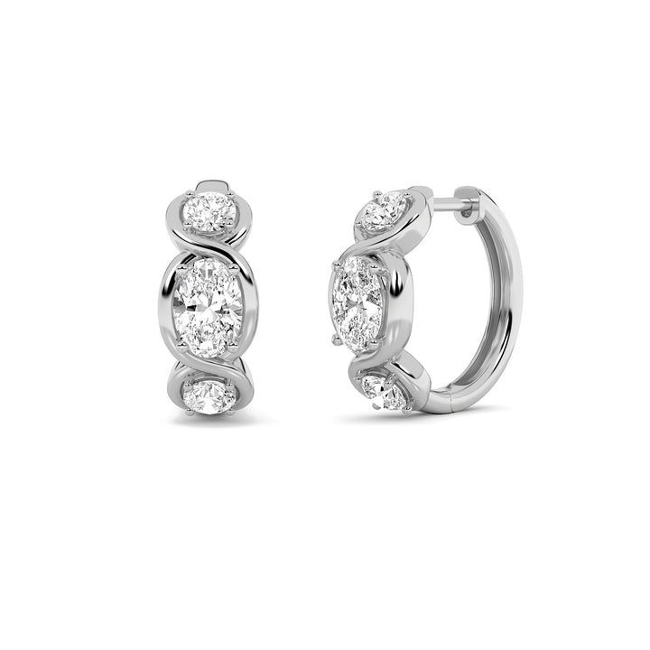 2.5Cttw Oval Shaped Lab Grown Diamond (G/VS) Three Stone Huggie Earrings in 14K Gold