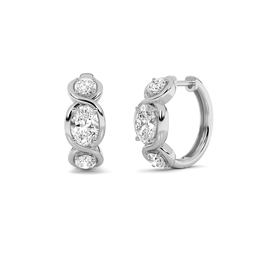 2.5Cttw Oval Shaped Lab Grown Diamond (F/VVS) Three Stone Huggie Earrings in 14K Gold