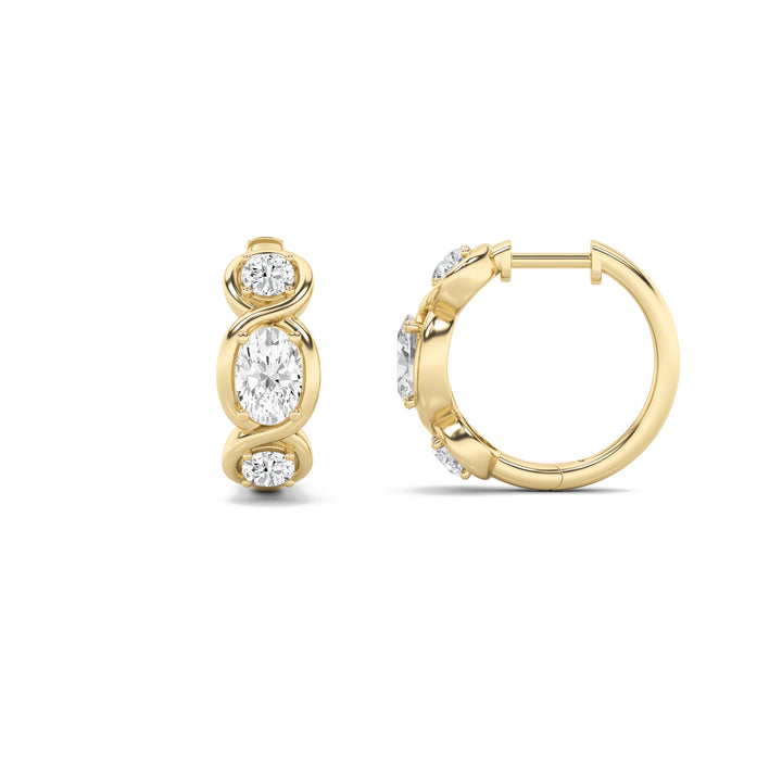 2.5Cttw Oval Shaped Lab Grown Diamond (G/VS) Three Stone Huggie Earrings in 14K Gold