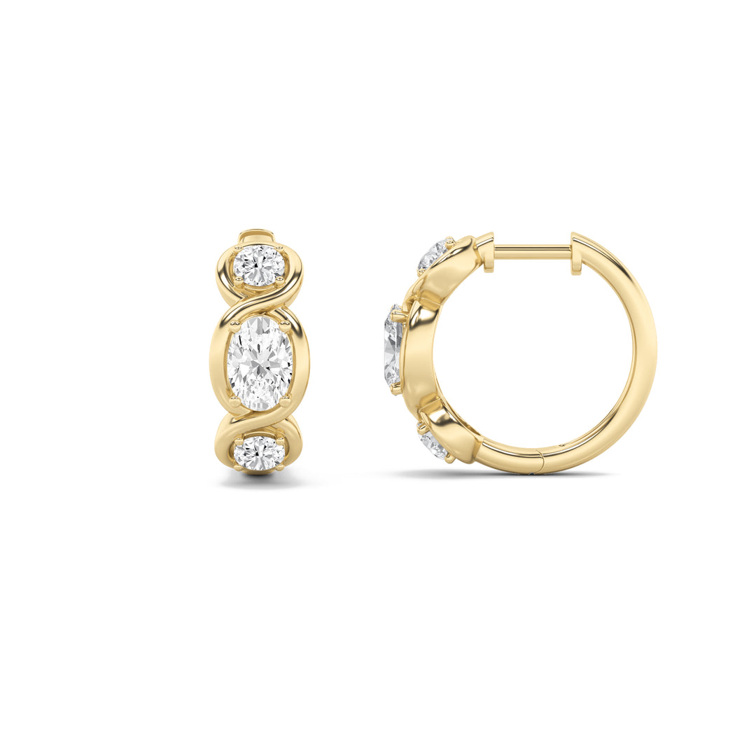 2.5Cttw Oval Shaped Lab Grown Diamond (F/VVS) Three Stone Huggie Earrings in 14K Gold