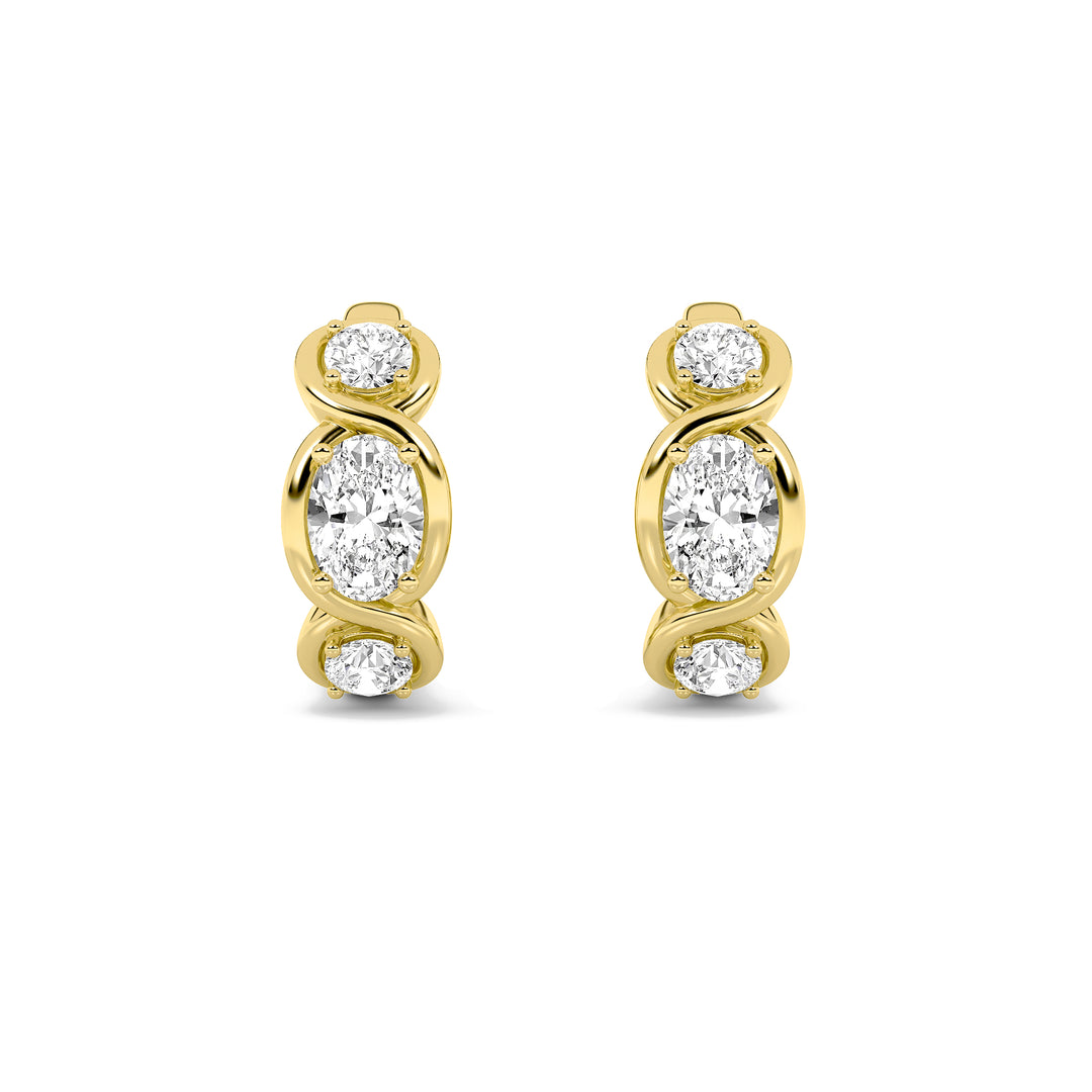 2.5Cttw Oval Shaped Lab Grown Diamond (F/VVS) Three Stone Huggie Earrings in 14K Gold
