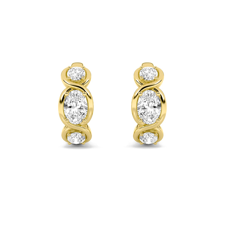 2.5Cttw Oval Shaped Lab Grown Diamond (F/VVS) Three Stone Huggie Earrings in 14K Gold