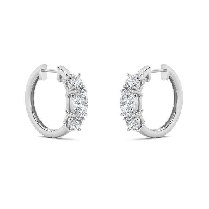 2.5Cttw Oval Shaped Lab Grown Diamond (F/VS) Three Stone Huggie Earrings in 14K Gold