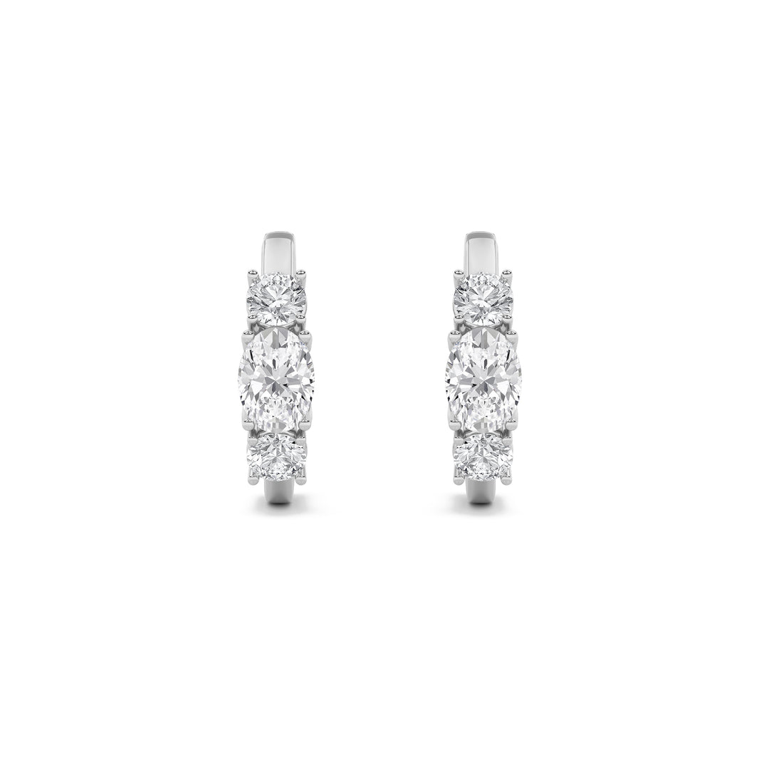 2.5Cttw Oval Shaped Lab Grown Diamond (F/VS) Three Stone Huggie Earrings in 14K Gold