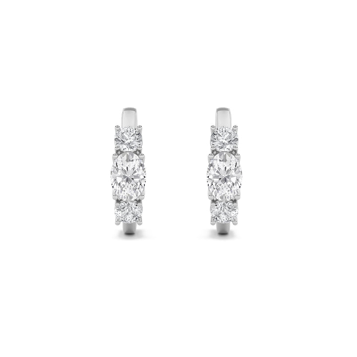 2.5Cttw Oval Shaped Lab Grown Diamond (F/VS) Three Stone Huggie Earrings in 14K Gold